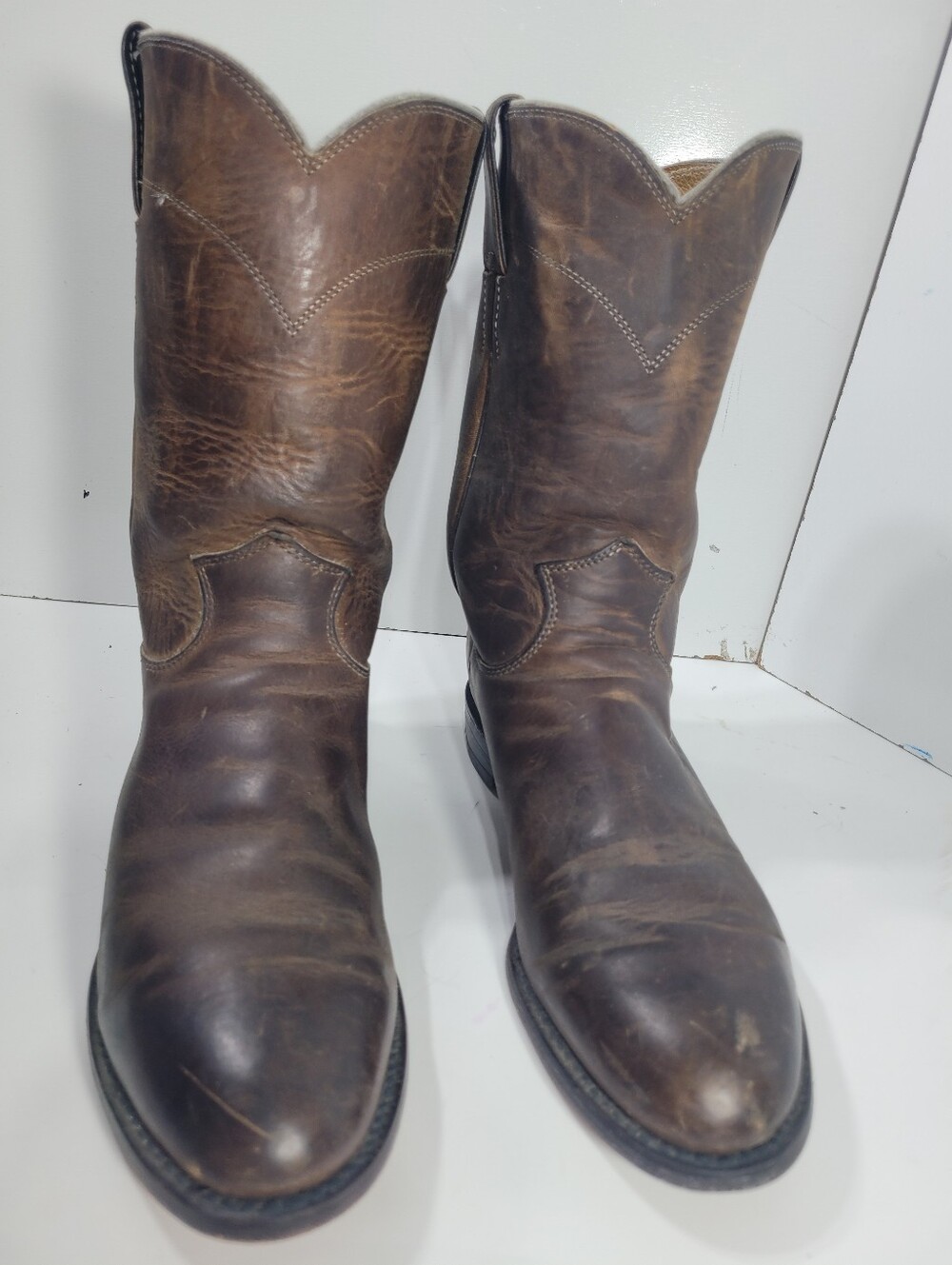 Justin Vintage 1998 Mens 7.5 D Brown Leather Roper Cowboy Boots Made in USA 4904